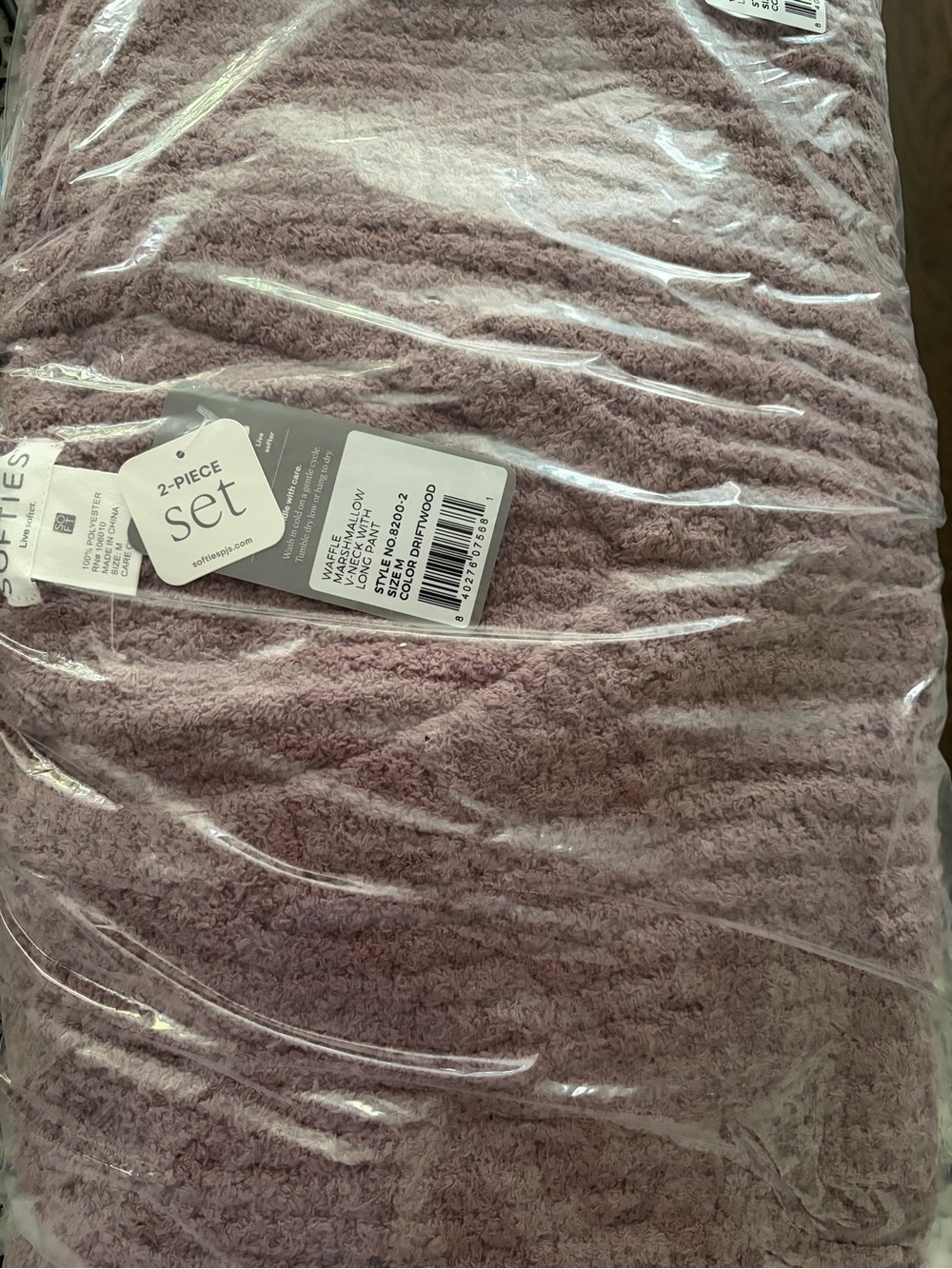 NWT Softies Cozy V-Neck Waffle Knit Pajama Set in Driftwood size M - Picture 7 of 8